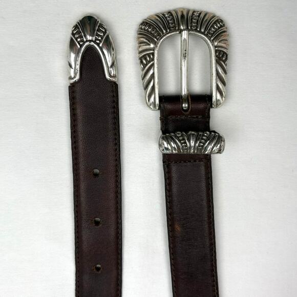 Vintage 90s Donna Katz Leather Western Concho Belt Brown Silver Tone Size M main image 4